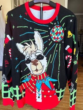 Light Up Ugly Christmas Sweater Alpaca Disco Ball Size M LED